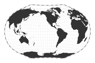 Vector world map. Ginzburg V projection. Plain world geographical map with latitude and longitude lines. Centered to 120deg E longitude. Vector illustration.