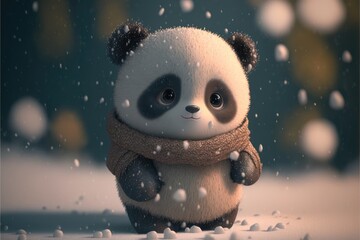 a cute adorable baby Panda generative ai  rendered in the style of children-friendly cartoon animation fantasy style	 - obrazy, fototapety, plakaty