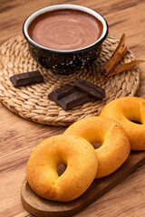 Pandequeso and chocolate hot breakfast - Colombian traditional food