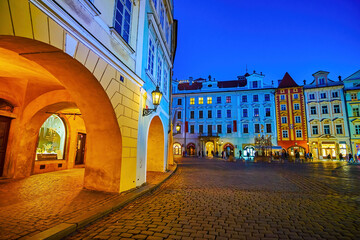 Evening stroll in Stare Mesto district and enjoy great medieval townhouses in various styles, Prague, Czechia