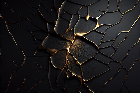 Gold Black Background, Golden Luxury Texture, Vantablack Mockup, Generative AI Illustration