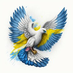 White dove with blue and yellow colours. Ukraine freedom flag. Generative AI