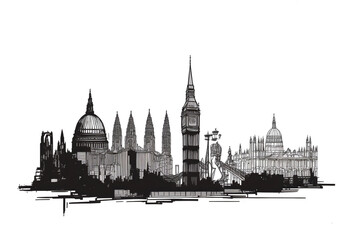 View of London city in a hand drawn sketch style. Generative ai