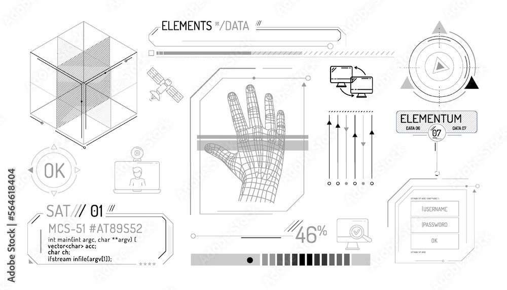 Aufkleber set of infographic elements about satellite internet and network security.