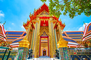 The main entrance to the shrine of Wat Ratchabophit temple, Bangkok, Thailand