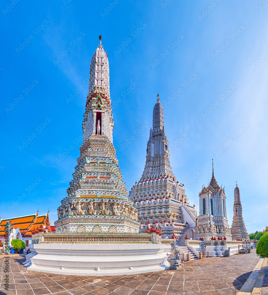 Sticker White Prangs of Wat Arun religion complex is the most visited landmark of Bangkok, Thailand