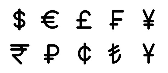 Currencies icons set Editable Rounded, 32x32 Pixel Perfect, Linear