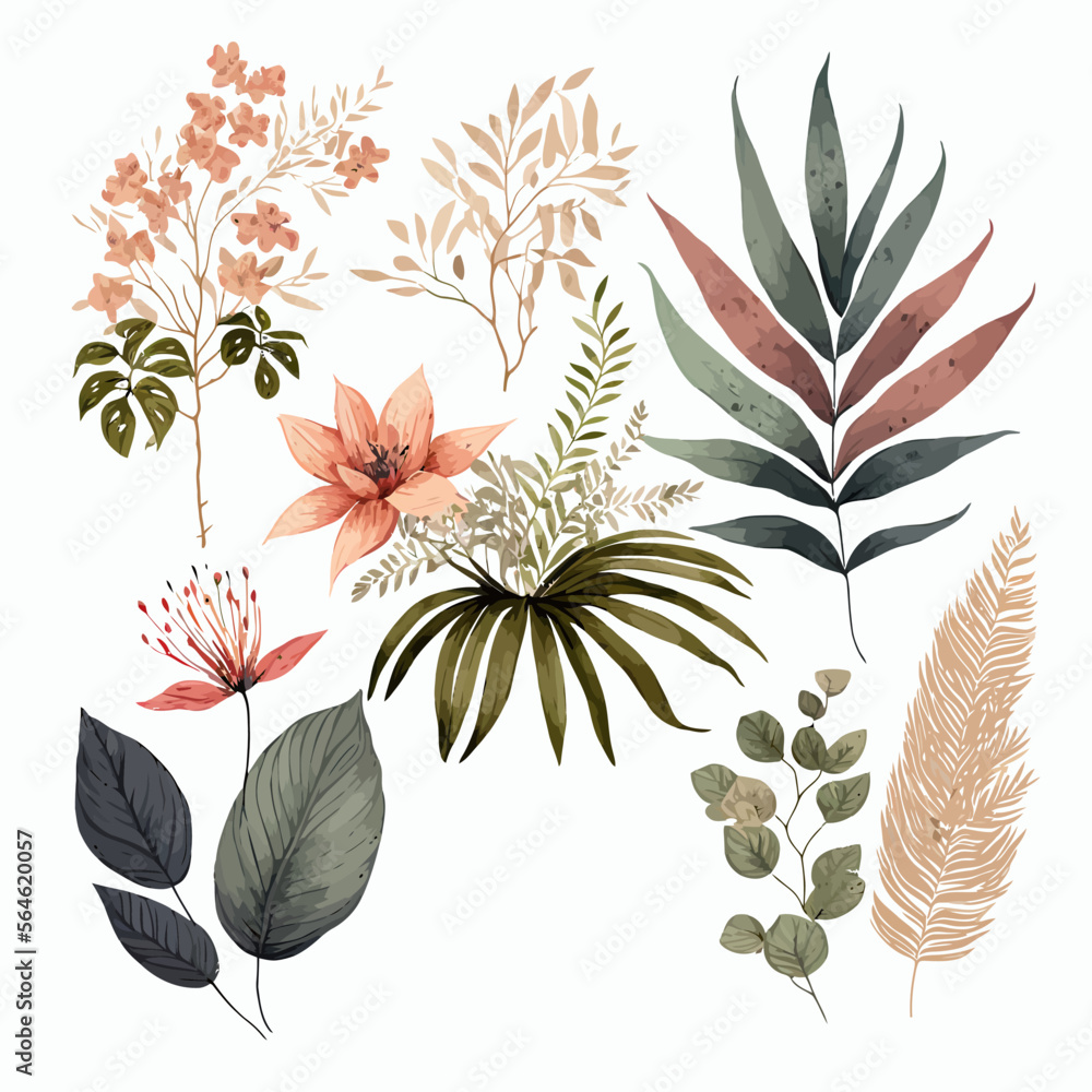 Aufkleber set botanical hand drawn vector element. hand-drawn illustration isolated on white background