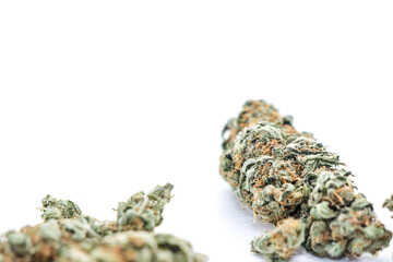 Weed buds on white background. Isolated drug