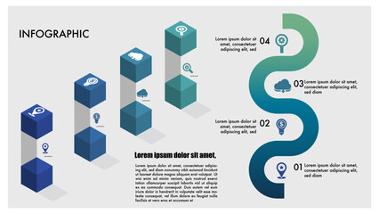 Naklejka premium Isomatric infographic 4 column road map and green color for business presentation. infographic that outlines the steps of the management process can be a useful tool for organizations to visualize