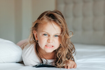 portrait of a cute little girl crying child, stress, pain, sadness, despair Furious hungry toddler kid got upset and sad Depressed hysteria hysterics neurology