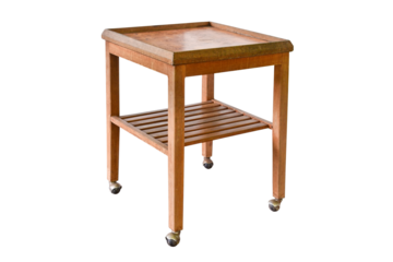 empty wooden table with wheels