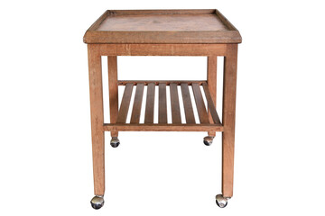empty wooden table with wheels