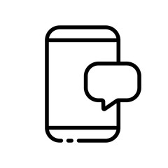 Correspondence line icon. Smartphone, speech bubble, chat, social networks, e-mail, conversation, friends, electronics, call center, consultation, help. Communication concept. Vector black line icon