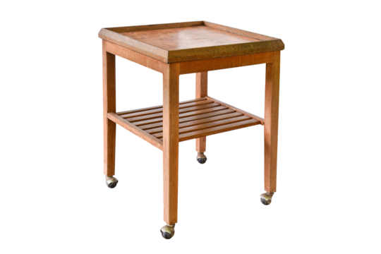 empty wooden table with wheels
