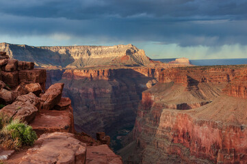 Grand Canyon panorama and Colorado river at sunrise from remote Toroweap point of National Park, Utah, USA