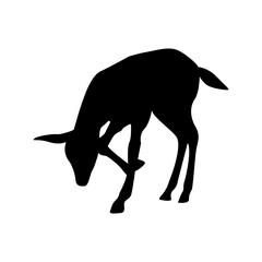 Deer black silhouette vector illustration, wild animals flat design.