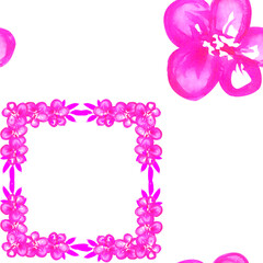 Fototapeta na wymiar Pattern. Pink floral frame illustration on a white background. Love heart for valentines day background. Design clip art.