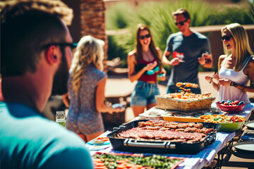barbecue and beer by the pool. Generative AI