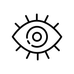 Eye line of the icon. Concentration, attentiveness, camera, smartphone, video, lens, screen, focus, monitor, watch, see. Technology concept. Vector black line icon on a white background