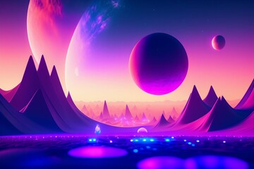 Beautiful purple planet, moon landscape Illustration ,generative AI background image