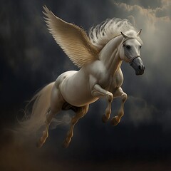 Obraz na płótnie Canvas White horse unicorn in the sky flying