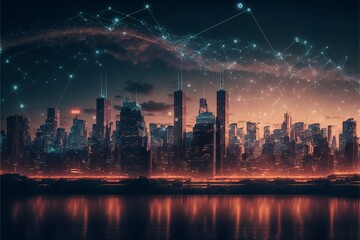 Obraz premium Digital Skyline Network. Generative AI