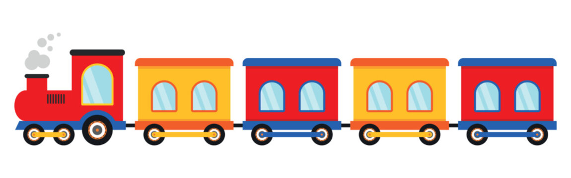 Colorful Train Transportation in Flat Animated Cartoon Vector Illustration