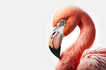 Beautiful Flamingo isolated on white. Close up of pink flamingo bird isolated on white background. generative ai - obrazy, fototapety, plakaty
