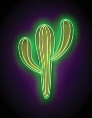 Glow Mexican cactus. Desert plant. Shiny Neon Poster, Flyer, Banner, Postcard, Invitation. Glossy Background. Vector 3d Illustration