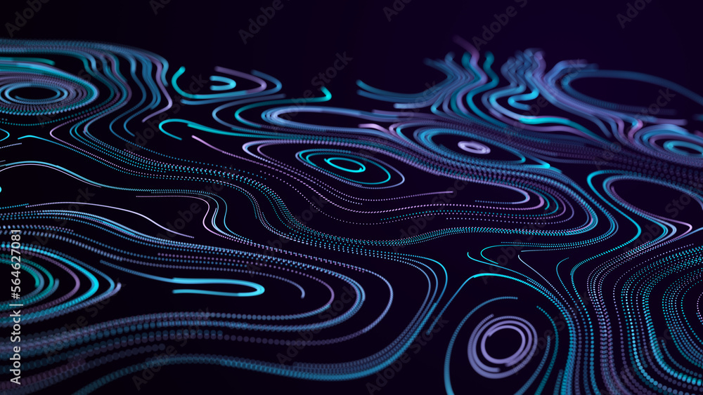 Poster abstract digital background from rounded colored lines. information flow space. big data visualizati