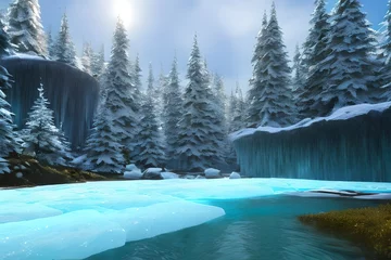 Fototapeten Fairy Tail Ice Landscape - An Artistic and Fantastical Depiction of an Ice Landscape with a Fairy Tail Theme Generated by AI © AiDeal