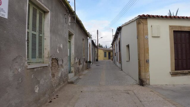 Walking through quiet residential neighborhood in old town of Nicosia, Cyprus
