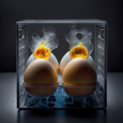 Lab grown eggs, future of egg industry, science experiment, generative ai art, artificial eggs in incubator - obrazy, fototapety, plakaty