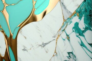 4K resolution or higher, plain turquoise white gold smooth marble background. Generative AI Technology