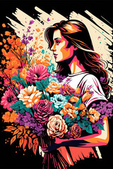 generative ai poster illustration ow woman in flowers