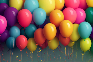 Render of a scene with a lot of balloons in different shapes and sizes, adding touch of fun