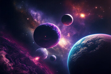 Obraz na płótnie Canvas galaxy landscape with stars, purple fantasy planets in cosmos