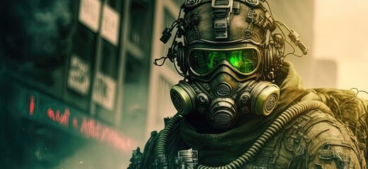 Futuristic soldier in a dystopian city by generative AI