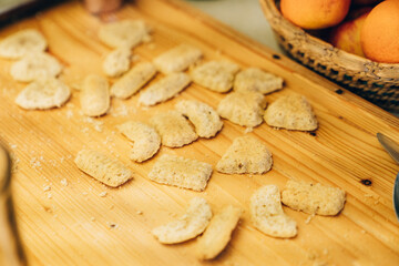 Oven-baked Christmas homemade cookies of various shapes