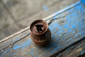 Kerosene lamp burner destroyed by rust