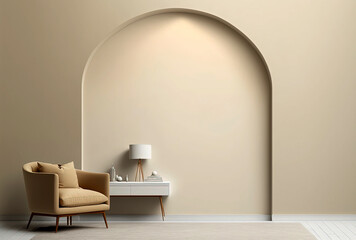 Creamy Beige Minimal Interior Clean Wall. Generative AI