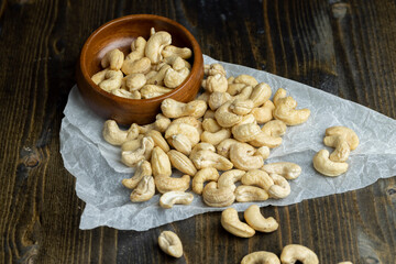 Fresh peeled cashew nuts on the table