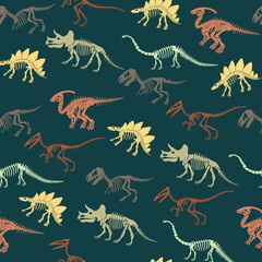 Seamless vector pattern with dinosaur skeleton. 
