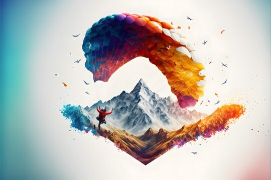 An illustration of paragliding in the mountains