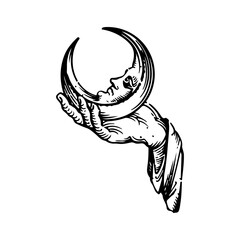 vector illustration of hand with moon
