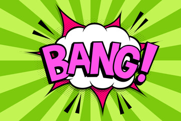 BANG! Comics book abstract background. wording in comic speech bubble in pop art style on burst background