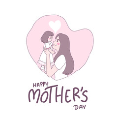 Happy mother's day Flat Design with mom and baby