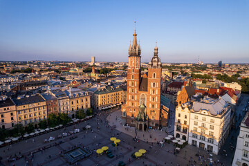 Fototapeta na wymiar Krakow, Cracow, Lesser Poland Voivodeship. Krakus Mound, Market Square in Krakow, Wawel Castle and other popular buildings and architecture in Krakow.