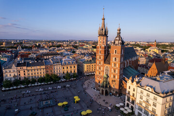Obraz premium Krakow, Cracow, Lesser Poland Voivodeship. Krakus Mound, Market Square in Krakow, Wawel Castle and other popular buildings and architecture in Krakow.